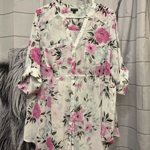 Floral Pink and White Women's Top